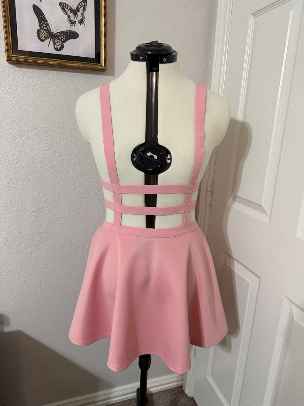 chic Pink Strappy Open-Back Flared Mini Dress